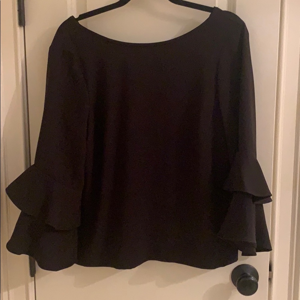 J. Crew black crepe blouse, ruffle sleeves, Size 8